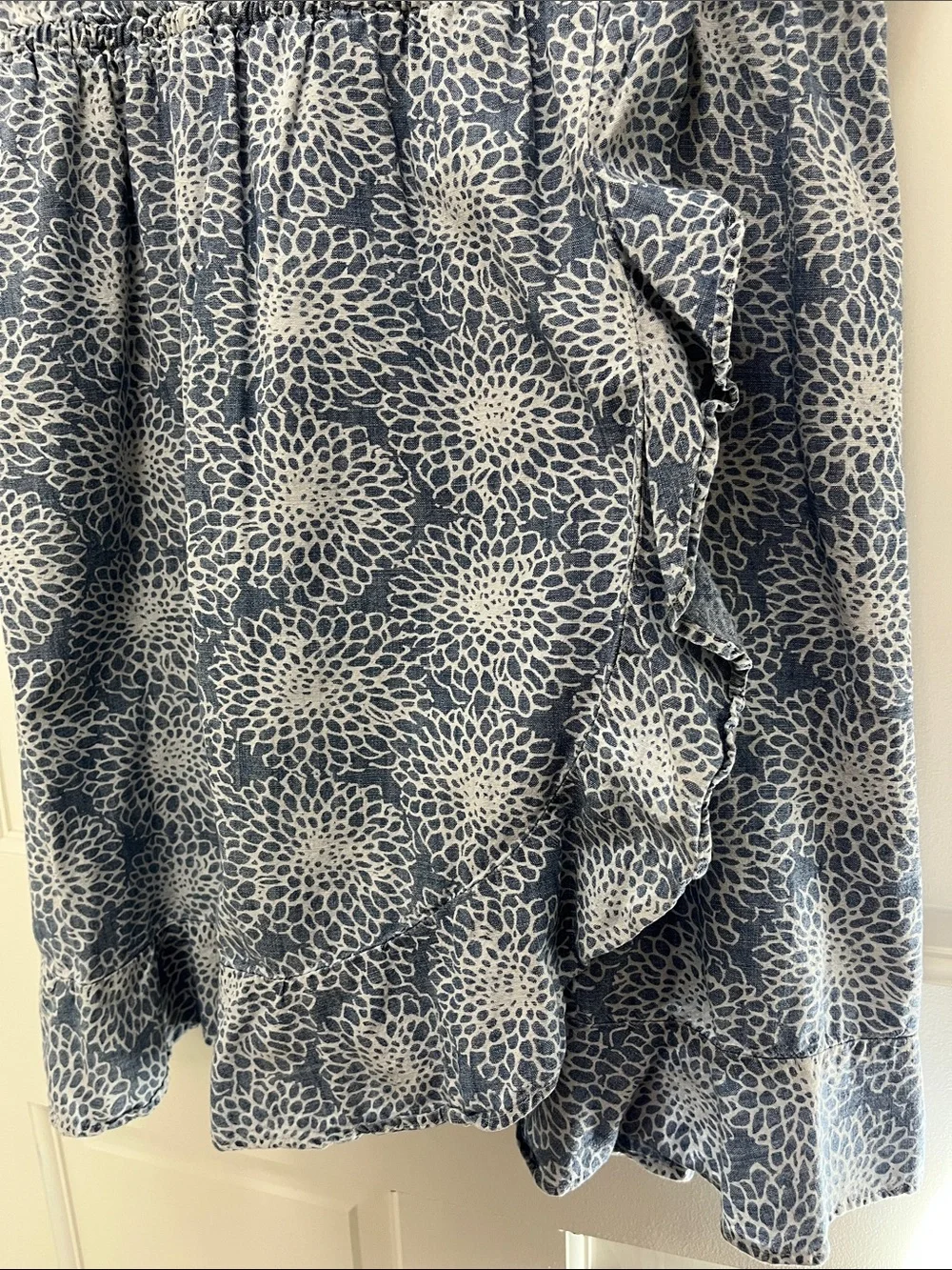J. Crew Light Blue Denim Floral Printed Faux Wrap Mini Dress - Size Small